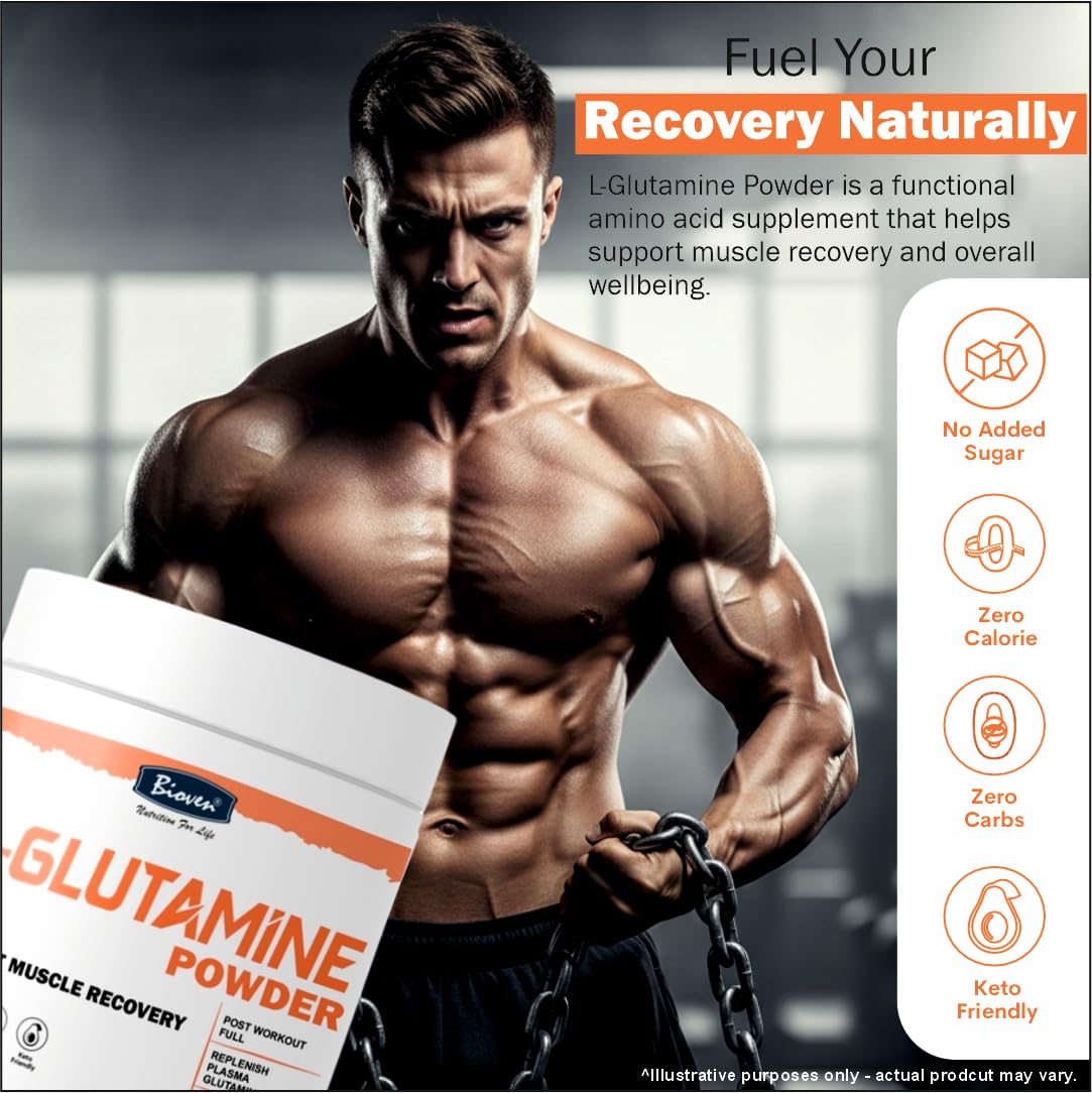 Biovencer L-Glutamine Powder 200g | Amino Acid Supplement for Workout Recovery & Muscle Support | Fitness Nutrition for Adults
