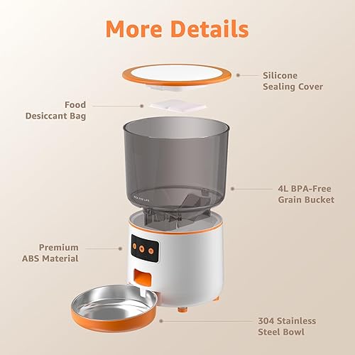 Miniatura 8 de Comedero automático para gatos con WiFi, alimentador inteligente para mascotas de 4 litros con control de aplicación, dispensador automático de