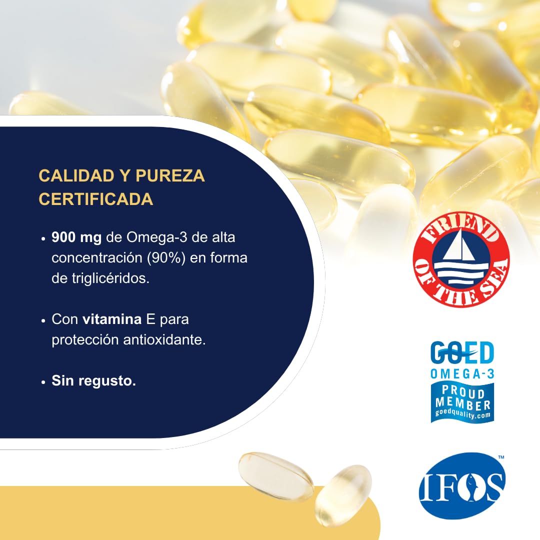 Omegor Vitality 1000 Omega-3 Aceite de Pescado IFOS Certificado 90 Cápsulas EPA DHA