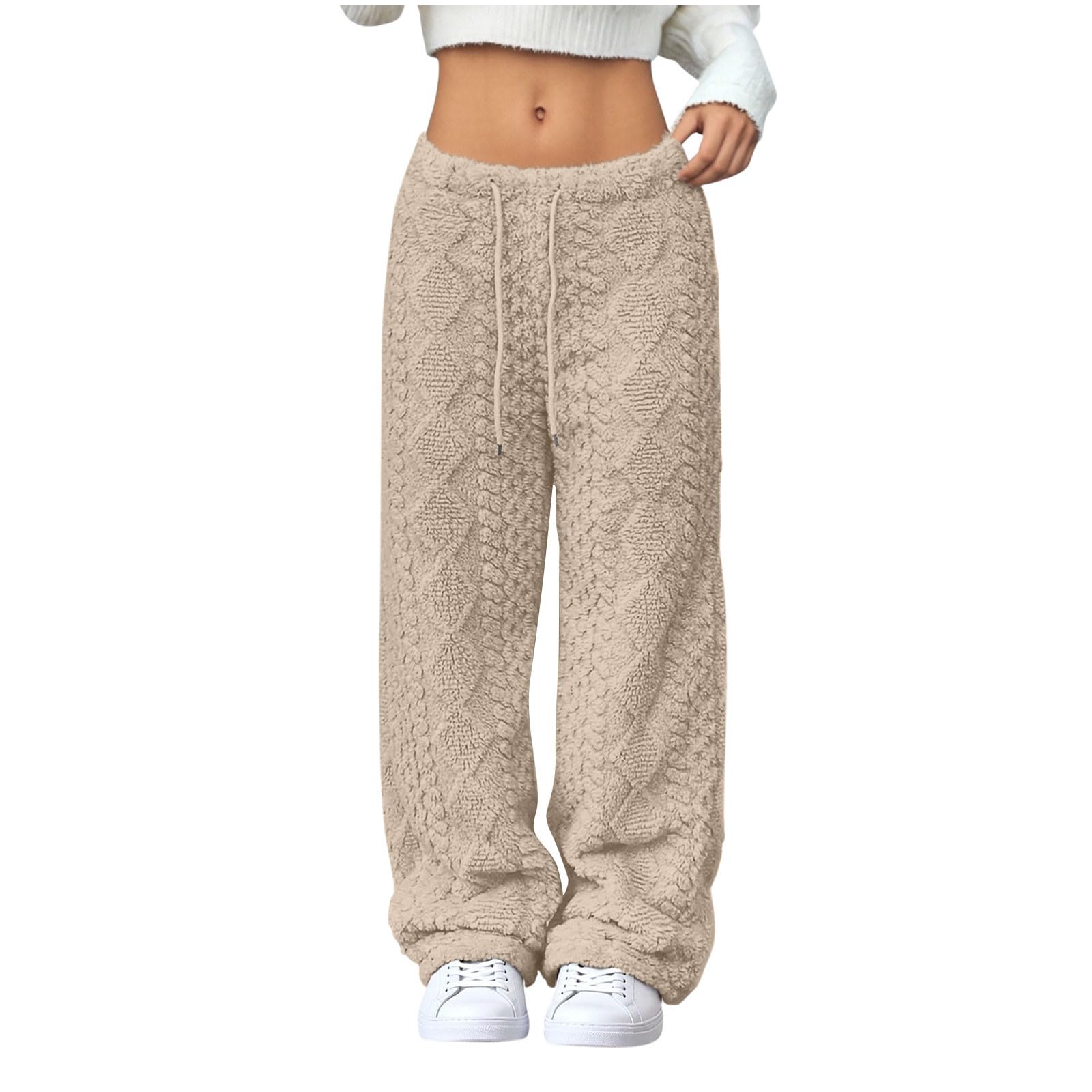 Womens Loose Fit Pants for Women Ruched Warm Fuzzy Straight Leg Plain Long Leg Fall Winter Pants 2025
