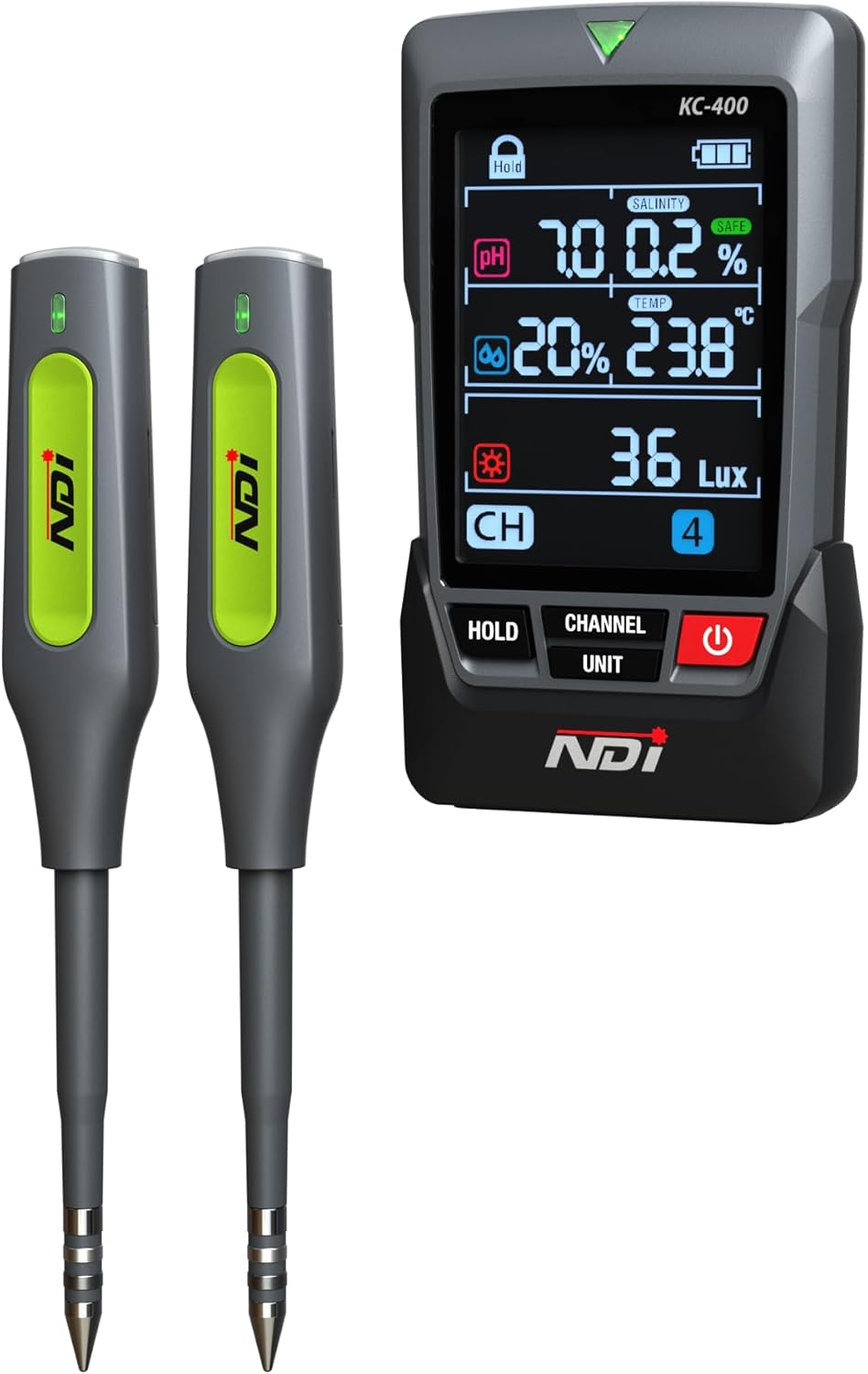 NDI Multifunctional Soil Meter,up to 5 Probe with Wireless Transmission,pH, Salinity, Temperature,Light Intensity with Acoustic Wave Growth Assistance, for Gardening, Landscaping, and Soil Testing