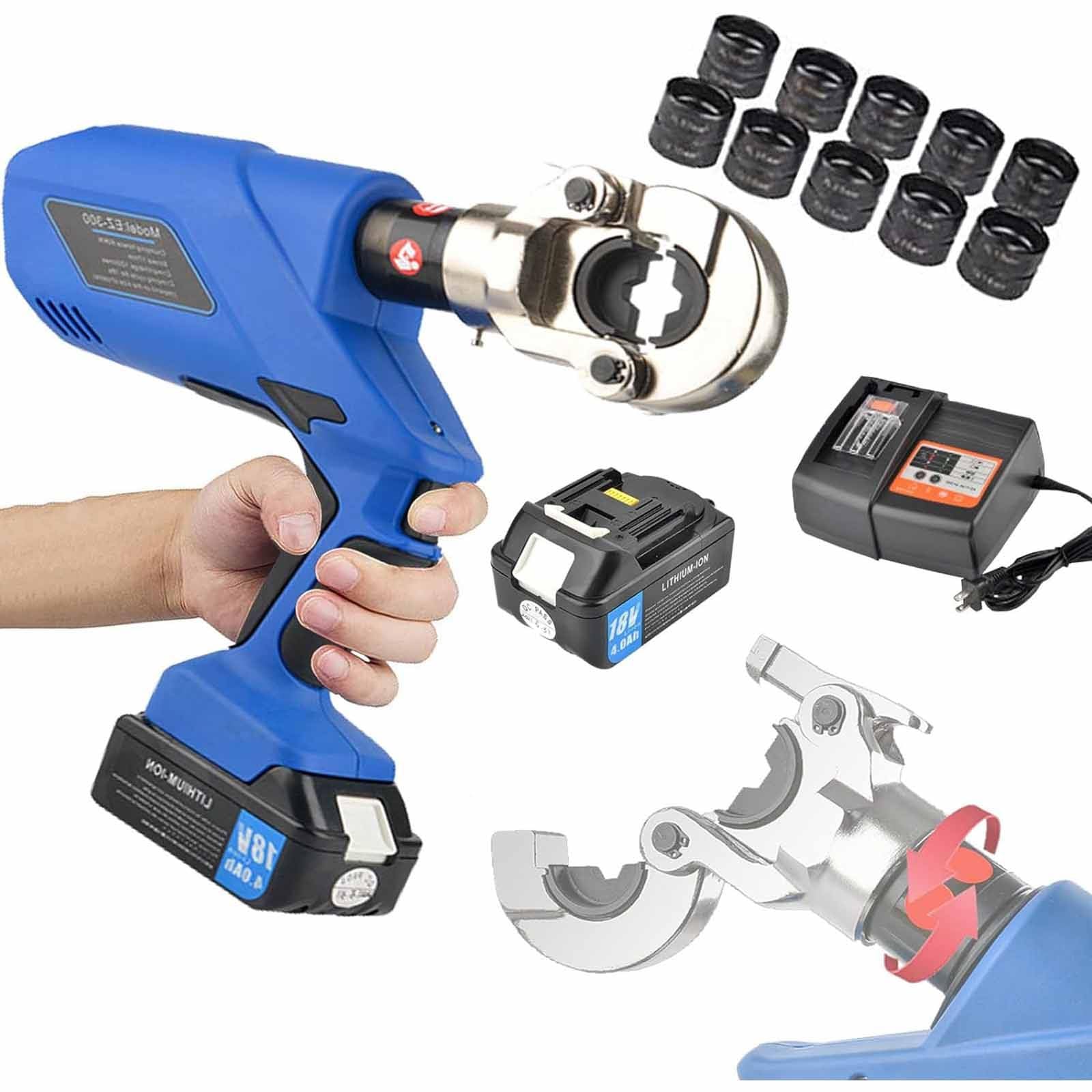 DOZPAL Pinza A Crimpare Per Cavi Alimentata A Batteria, Crimpatrice Idraulica Ricaricabile Per Terminali In Rame E Alluminio, Intervallo Di Crimpatura 16-300 Mm²/16-400 Mm²,B - Foto 8