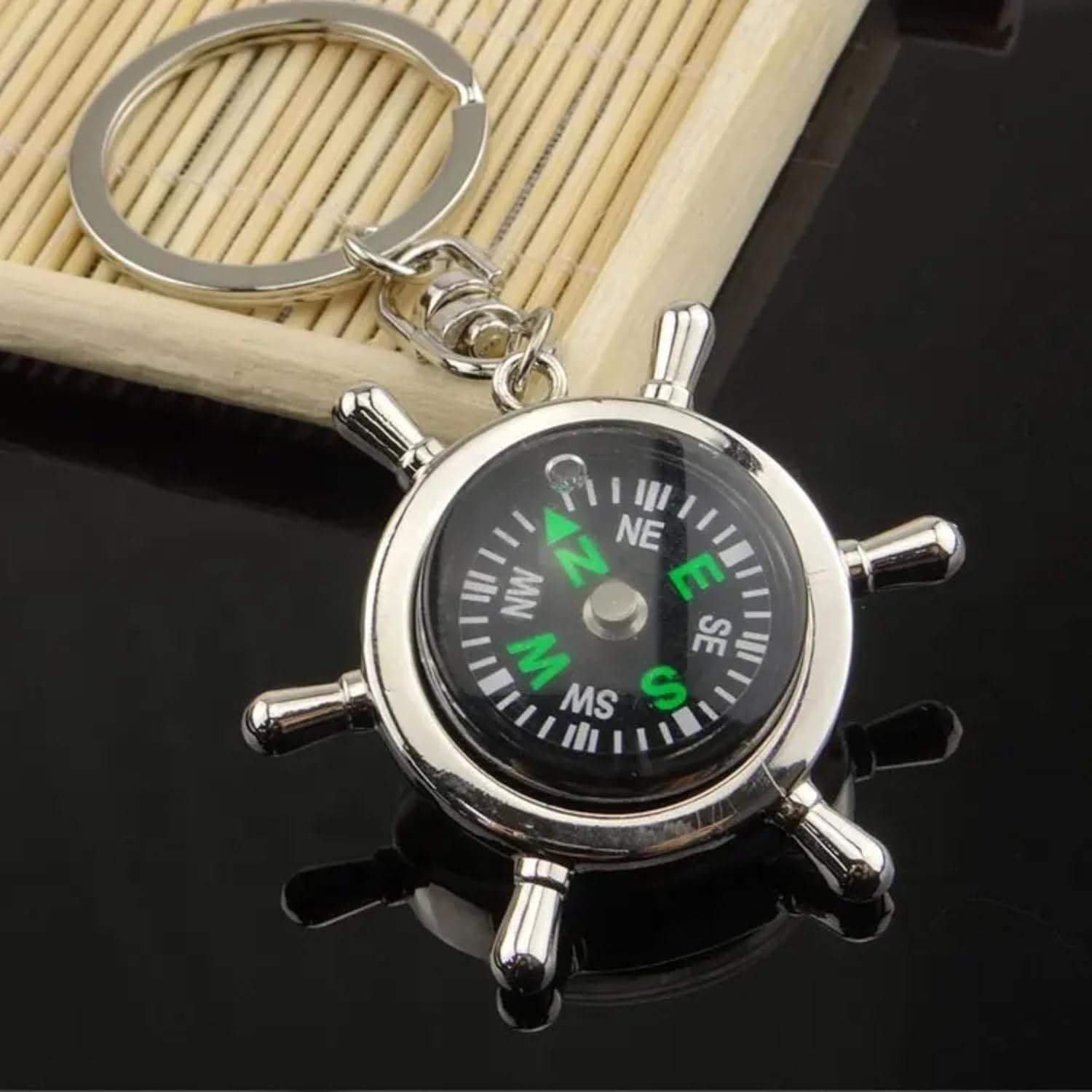 archnil compass keychain with ship wheel design – mini metal key ring for men & women, nautical style travel accessory, portable directional compass for hiking 1 qty