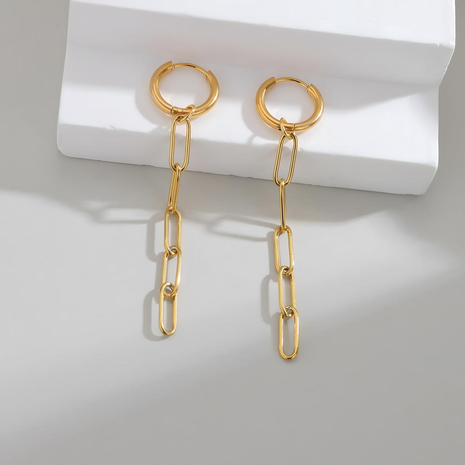 Gold Paperclip Earrings for Women Long Chain Earrings - Image 4