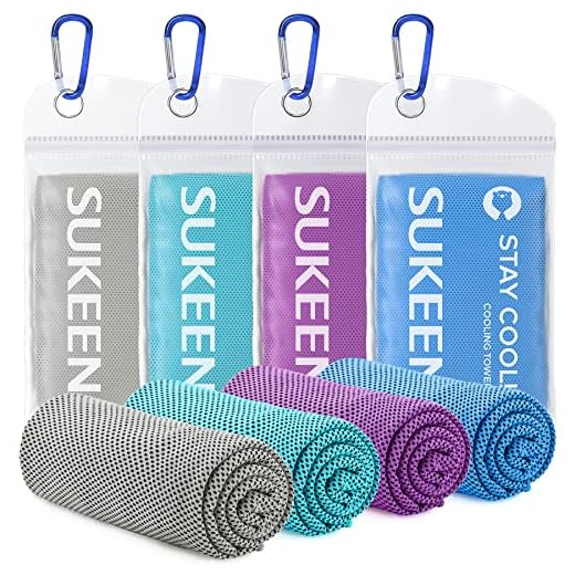 Sukeen Cooling Towel 4 Pack Fitness Towel (100 x 30cm), Cooling Gym Towel Quick Dry Ice Towel Golf Towel Yoga Towel Sports Cooling Towels for Neck and Face,Cool Towel for Instant