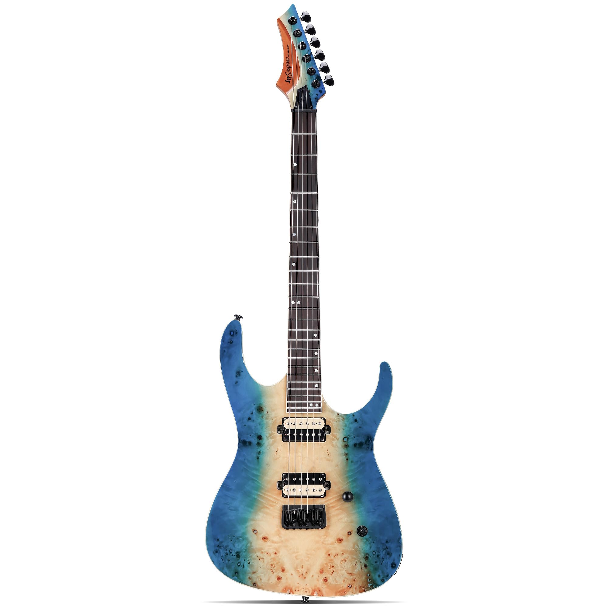 Electric Guitar Monsoon Series - Reverse Headstock, Mahogany Body,Roasted Maple Neck,Rosewood Fretboard,Locking Tuners,Rounded End Frets,AlnicoV Pickups,Fixed Hardtail Bridge (Blue Burl)
