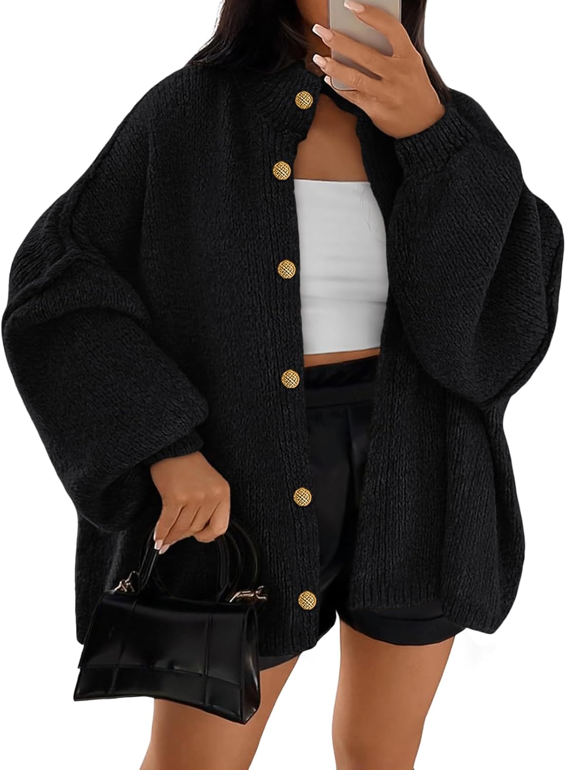 LILLUSORY Womens Oversized Chunky Knit Cardigan Sweaters Long Lantern Sleeve Button Down Cozy Trendy Jacket