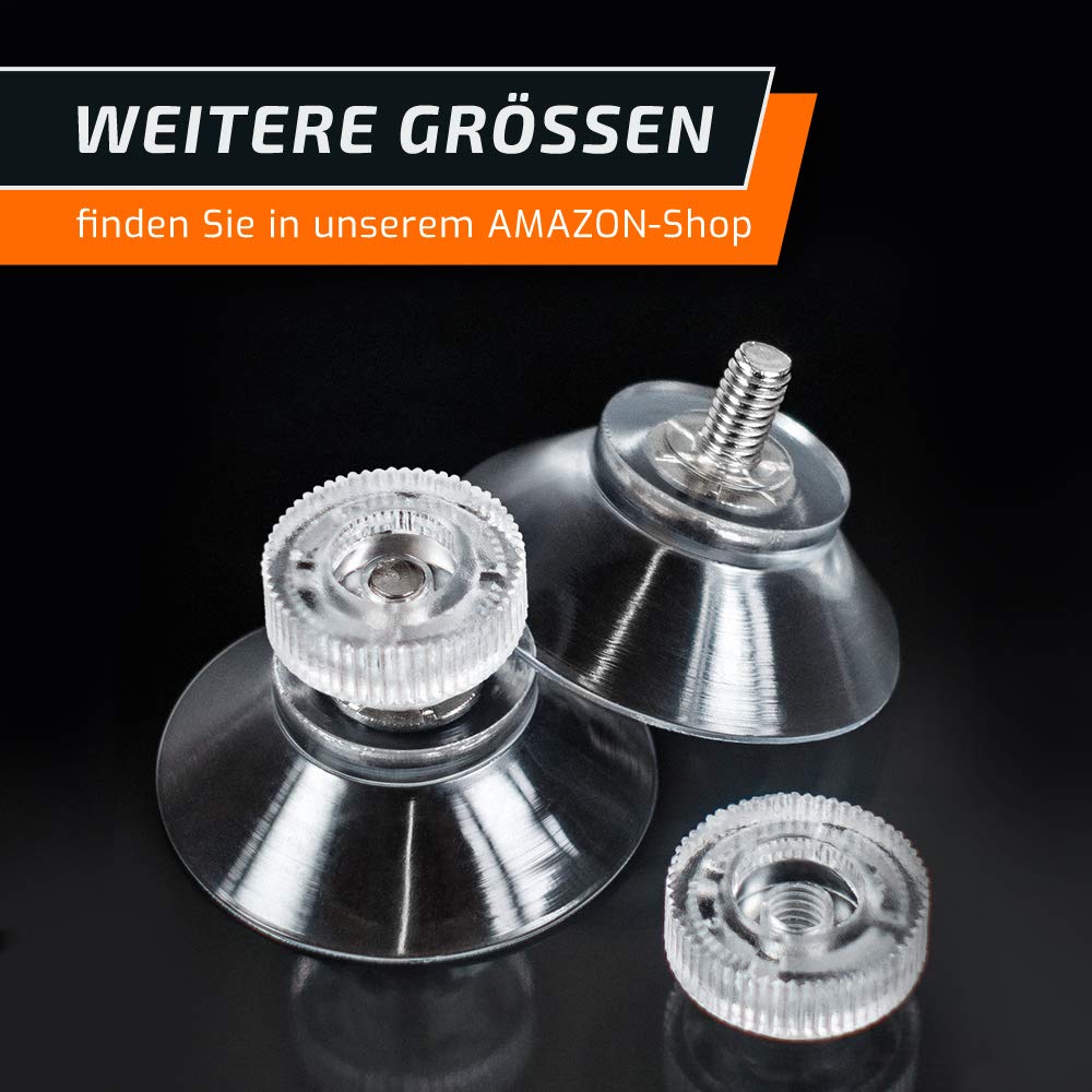 Saugnäpfe Ø 50 mm | M4 Gewinde – Länge 6 mm | V2A Edelstahl | Saugnapf mit Rändelmutter | Saugknopf | Saugnoppen | Ohne Bohren | Made in Germany (Schwarze Rändelschrauben, 100)