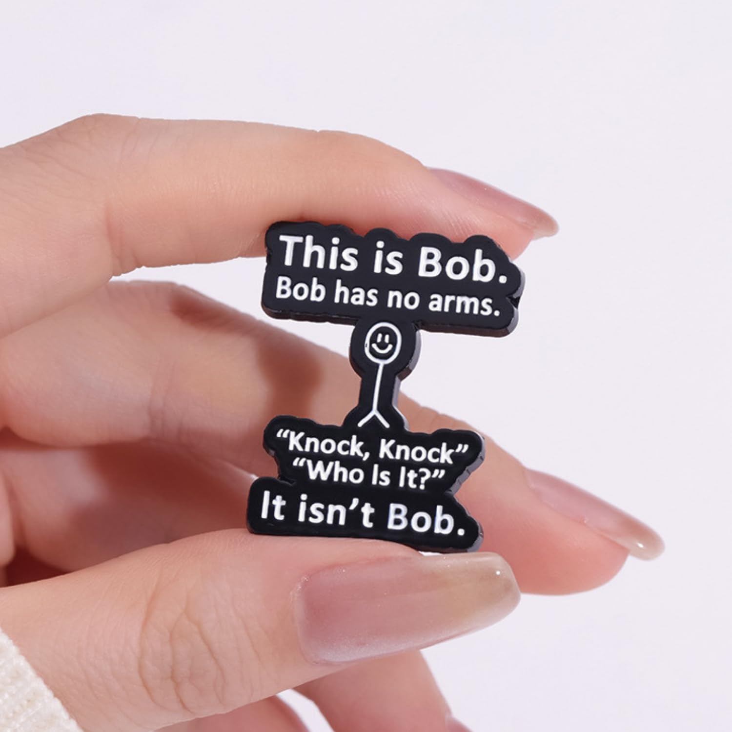 This is Bob, Bob Has No Arms Enamel Pins Funny Graffiti Badge Lapel Novelty Brooch Pins for backpack Clothes Hats Gifts (Bob-Black)