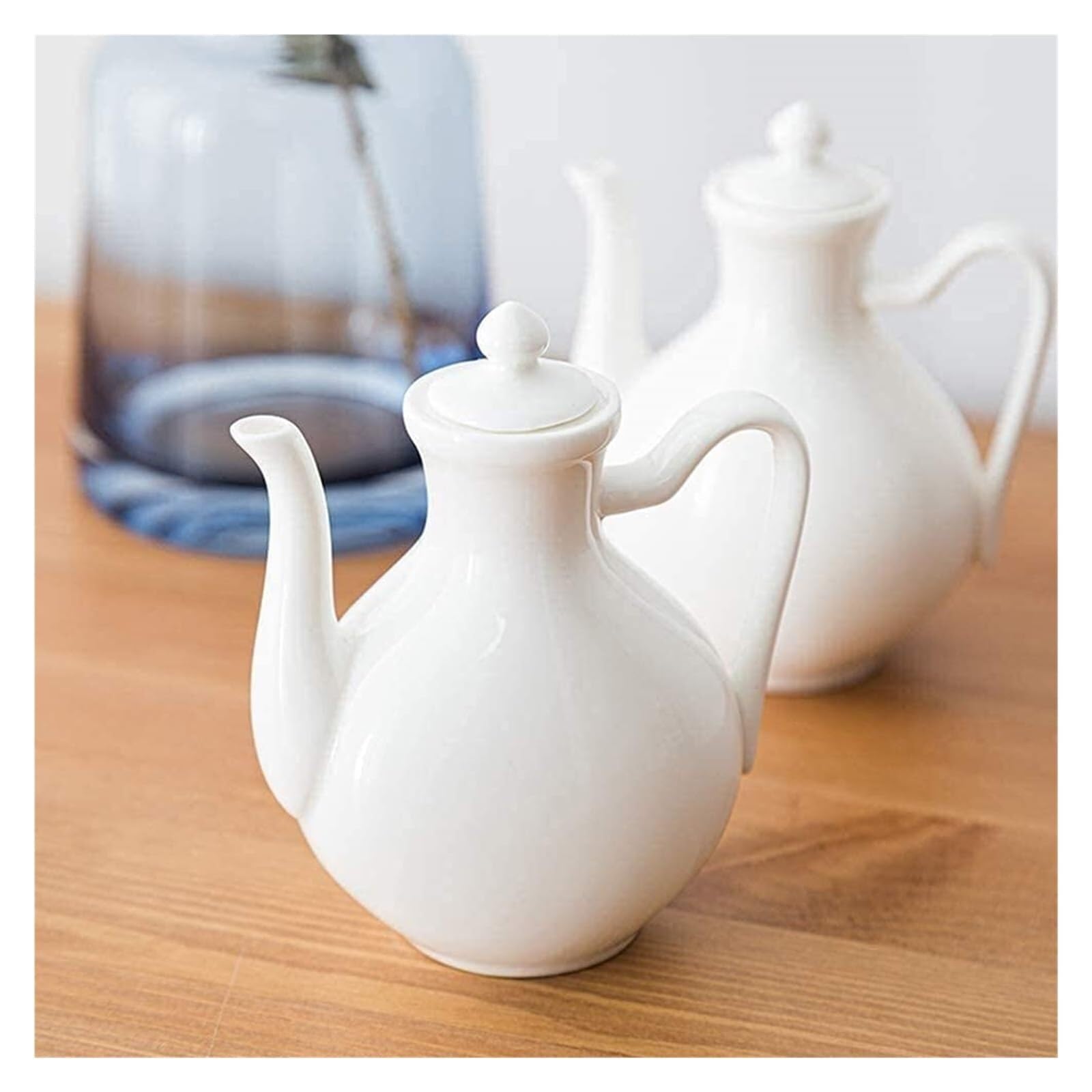 Dispensador de Aceite y vinagre de Porcelana Blanca, Botella de cerámica de 150 ml para Aceite de Oliva, Salsa de Soja, vinagre y aderezos, diseño antigoteo, Apto para lavavajillas.