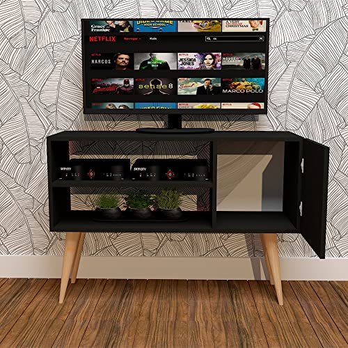 Rack Para Tv com 2 nichos e Pés Palito Vancouver Preto - Moveise