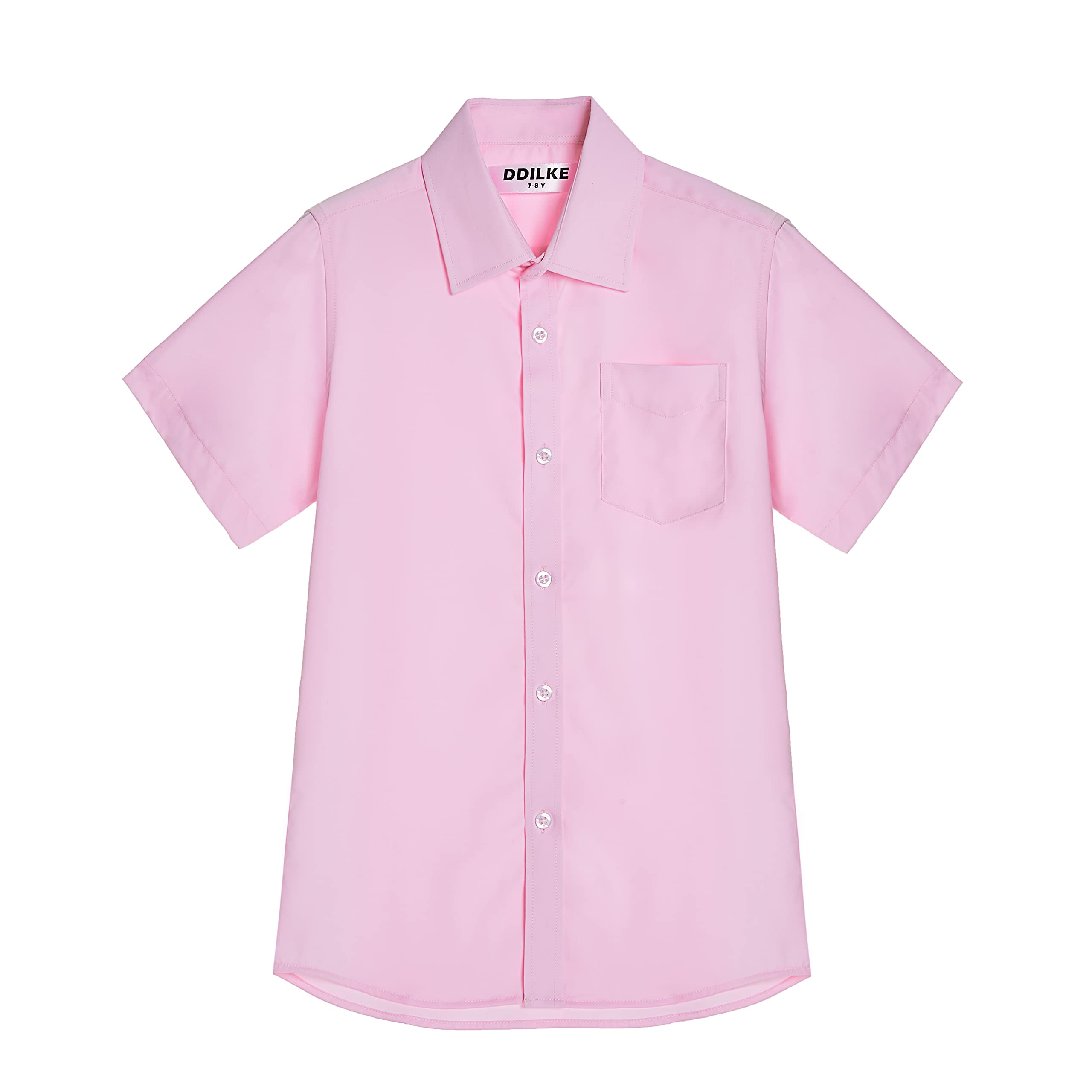 DDILKE Camisa Escolar de Manga Corta para niño, Uniforme Liso, Ajuste Regular, Rosa