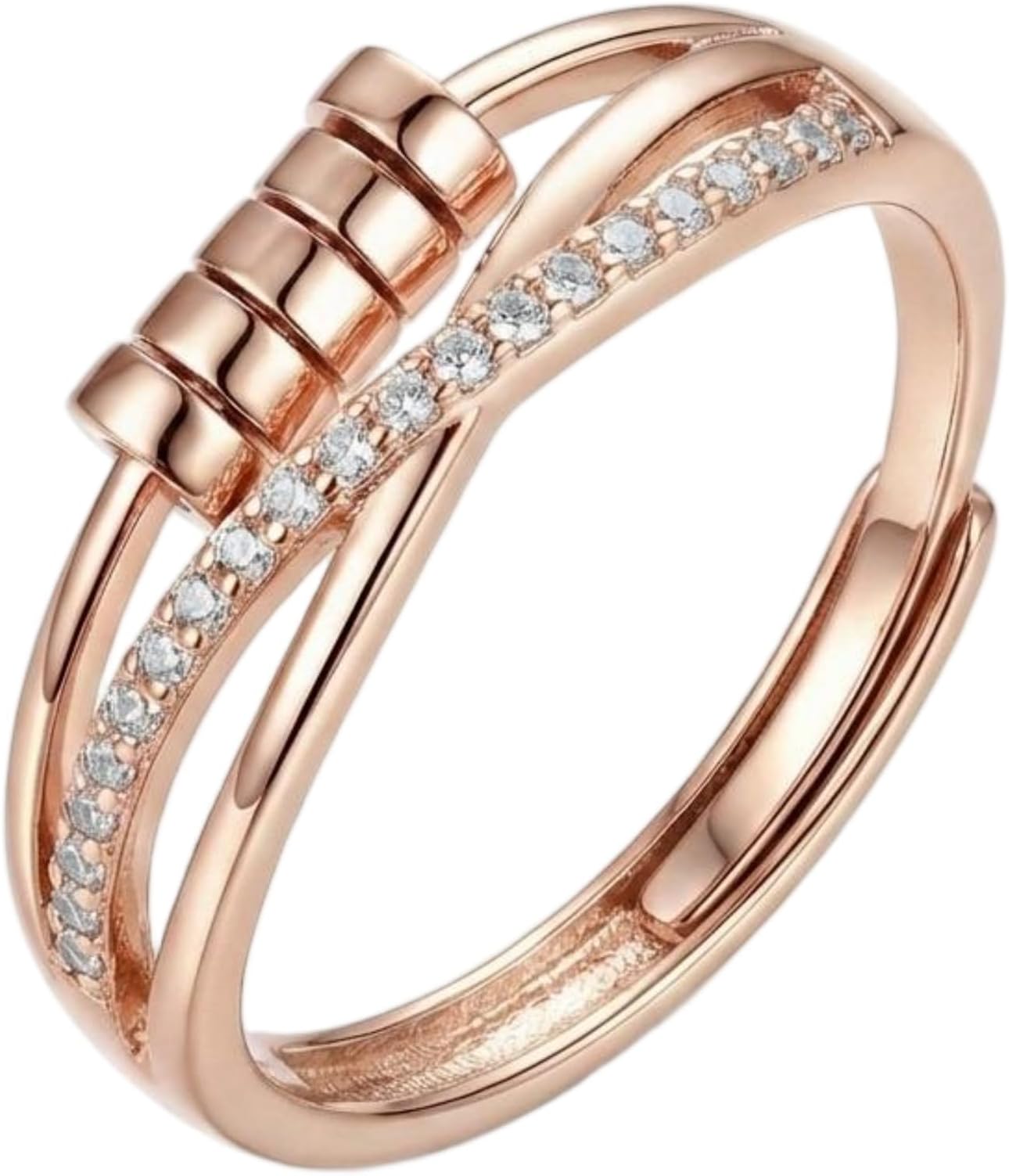 GHKJOK Spinner Ring for Women – Adjustable Open Band with Rotating Beads, Int...