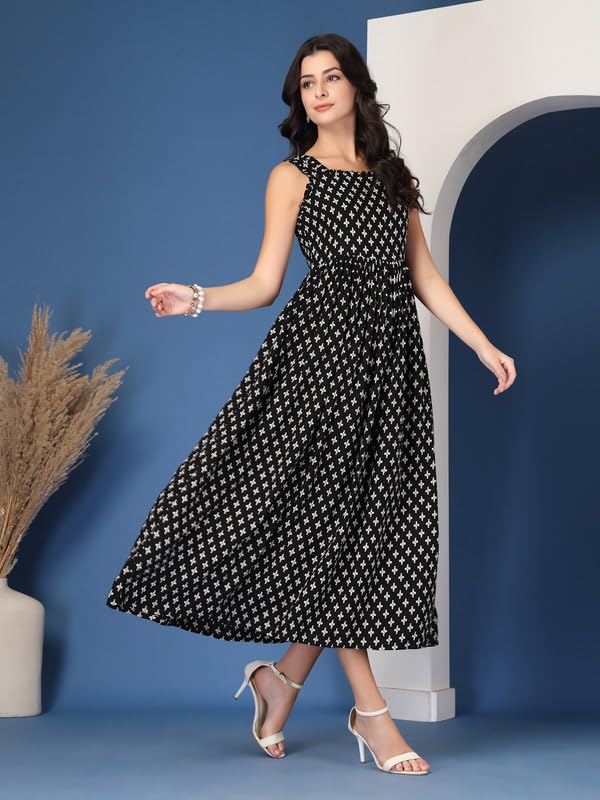 Image of New Rayon Printed Flared Maxi Dress for Women & Girl's | Women Flared Dress