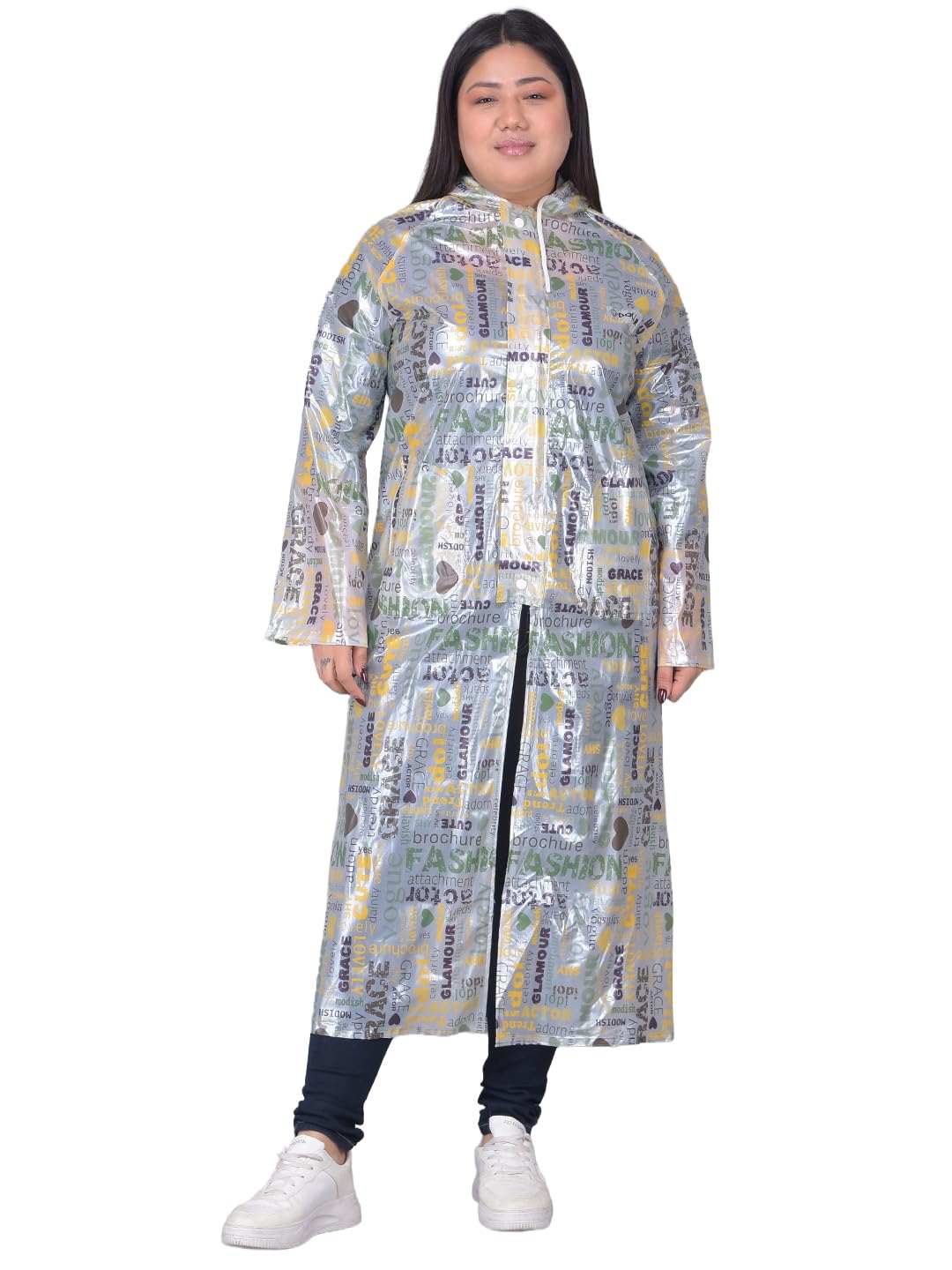 dollar Unisex Waterproof PVC Printed Long Raincoat | Zipper & Button Closure | Adjustable Hood & Pocket | Lightweight Full Length Rainwear for Men & Women Outdoor Protection-picture-18