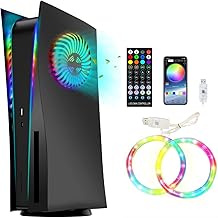 Face Plates for PS5 Console with RGB LED Light Strip, Replacement Shell Cove for PS5 Disk with Fan Vents, 3 Control Modes, 8 Colors, 400+ Lights Effects, Music Sync, ABS Hard Shockproof Anti-Scratch