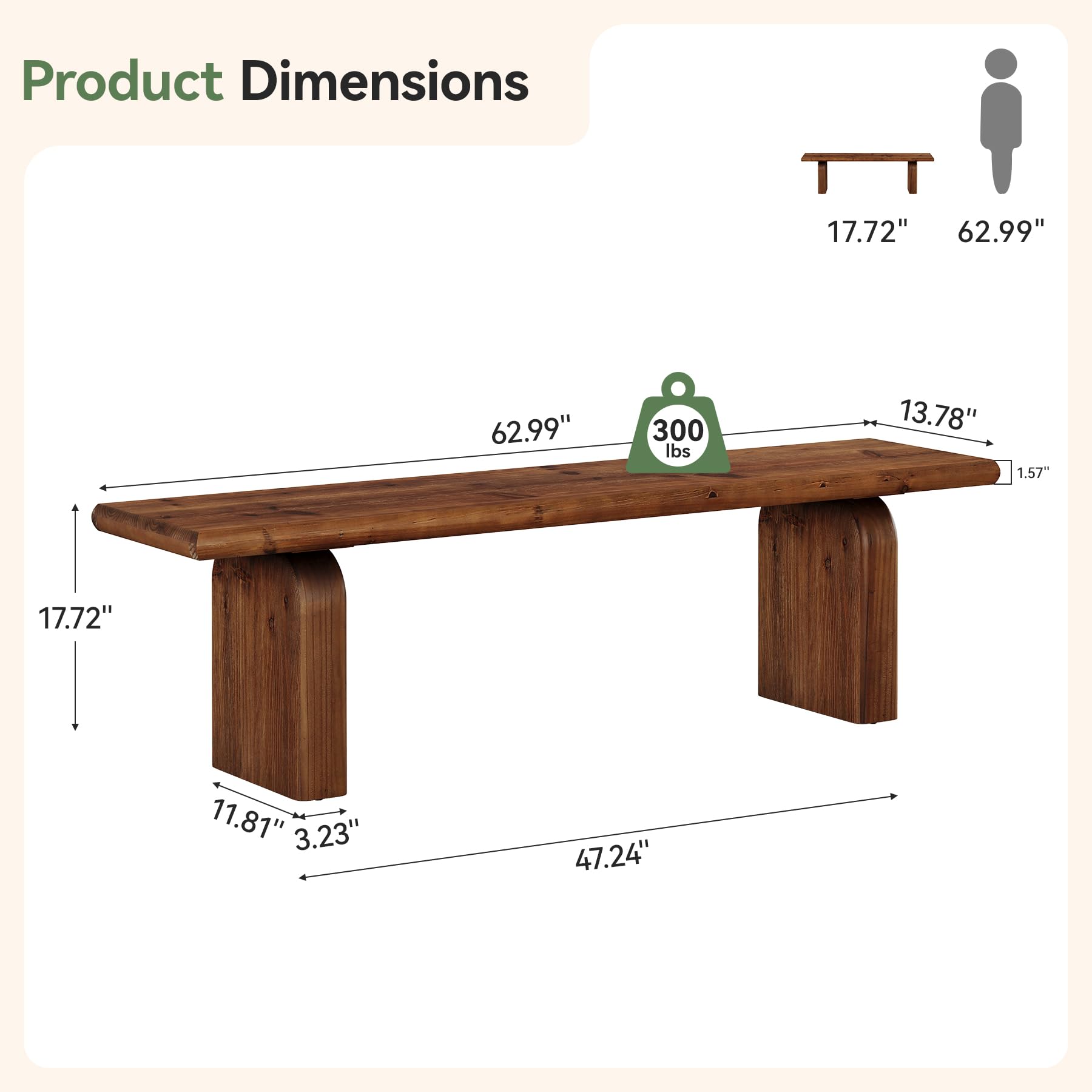 62.99" Solid Wood Entryway Bench, Indoor Wooden End of Bed Bench | Farmhouse Style, Ideal for Entryway, Hallway, Bedroom, Dining Room, Living Room, Easy Assembly, Rustic Brown