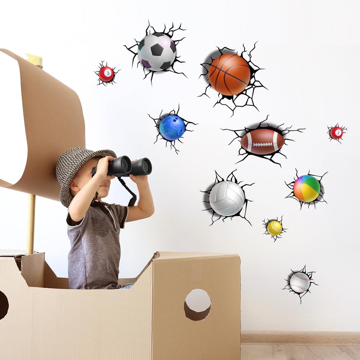 Runtoo 3D Sports Wall Decals Basketball Baseball Football Break Through Wall Stickers Kids Baby Boys Nursery Playroom Classroom Home Decor - Image 3