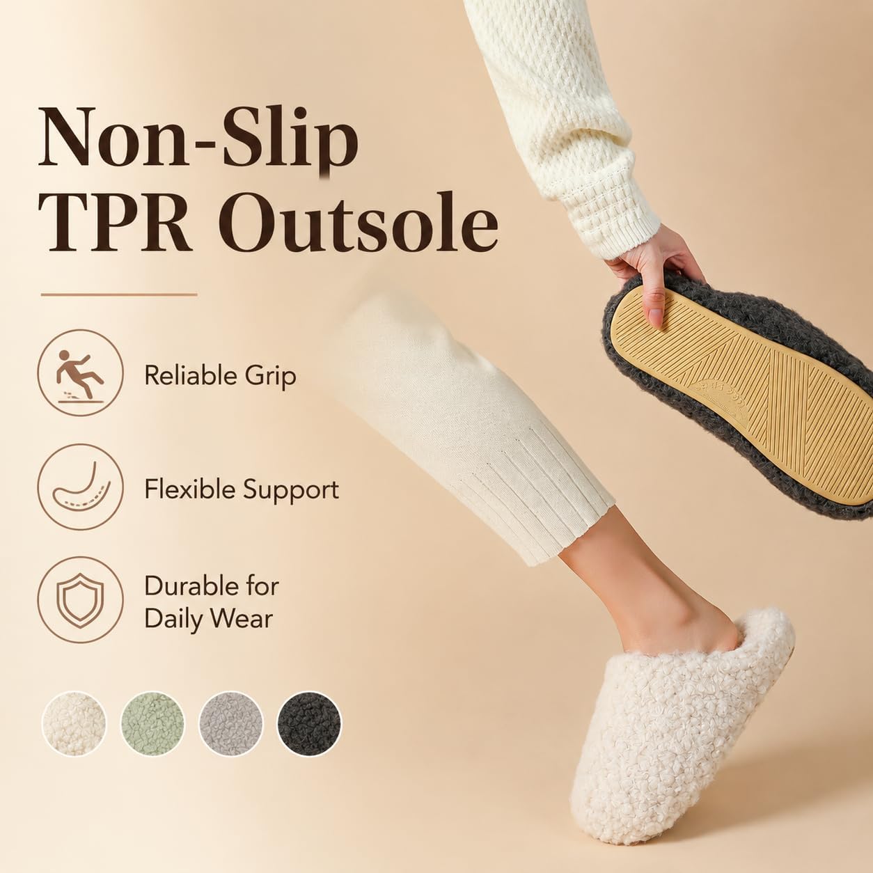 House Slippers for Women, Fuzzy Closed Toe Slip-On Bedroom Slippers, Cozy Plush Indoor Home Slippers, Teddy Mule House Shoes