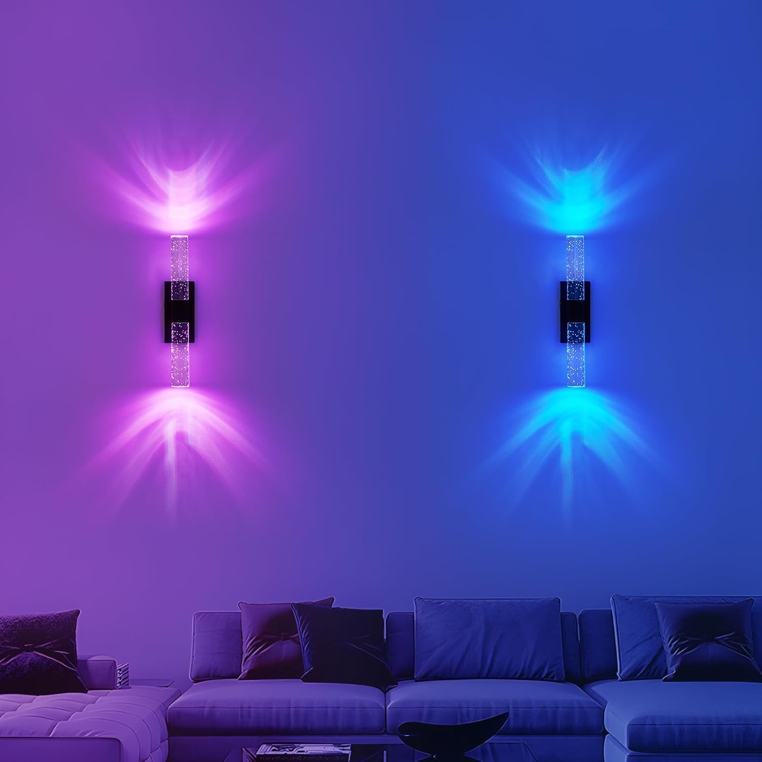 Battery Operated Wall Sconces Set of 2, Black Rechargeable Battery Powered Crystal Wall Sconce with Remote Control 3-Color Temps and RGB 10000mAh Dimmable sconces for Living Room, Bathroom