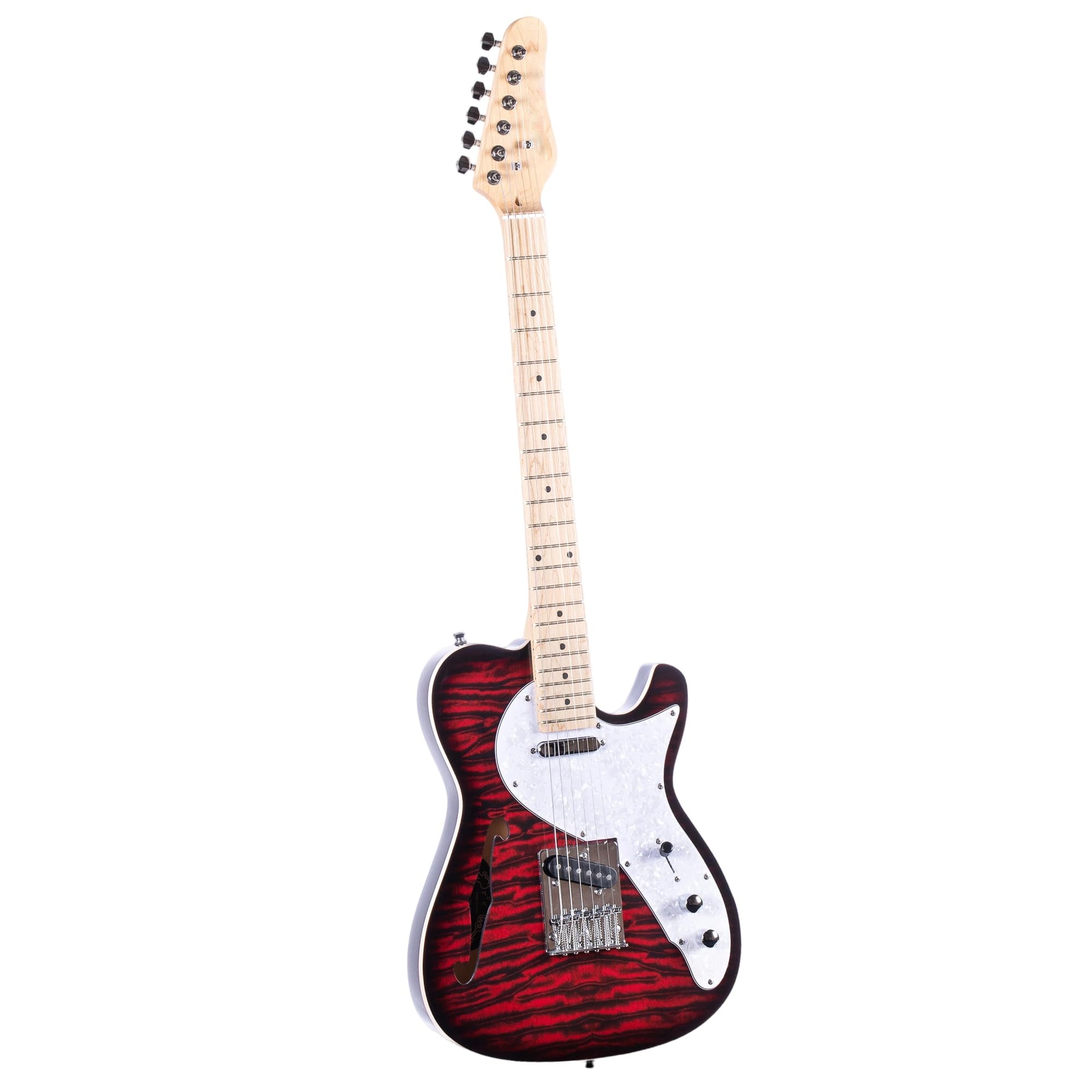 Standard Gitara Elektryczna Profesjonalna Gitara Elektryczna Jazzowa F Hole Z Chromowanymi Tunerami Basswood Humbucker Pickup(Red)