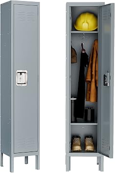 MIIIKO Metal Locker Single Tier with 2 Shelves, Storage Locker Cabinet with Vents and Hanging Hooks, for Employees Gym School Home Storage