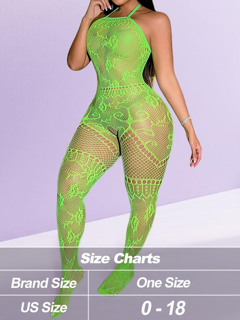 Full Body Fishnets For Women Sexy - Exotic Body Stockings Mesh Lingerie, Club Rave Outfits Halter Fishnet Bodysuit