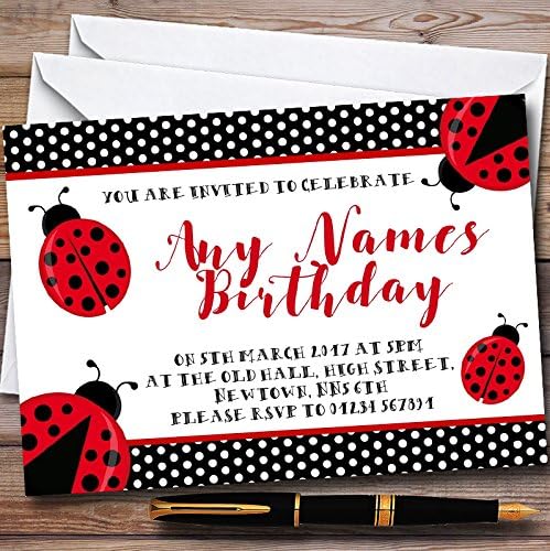 Polkadot Ladybird Ladybug Personalized Childrens Party Invitations