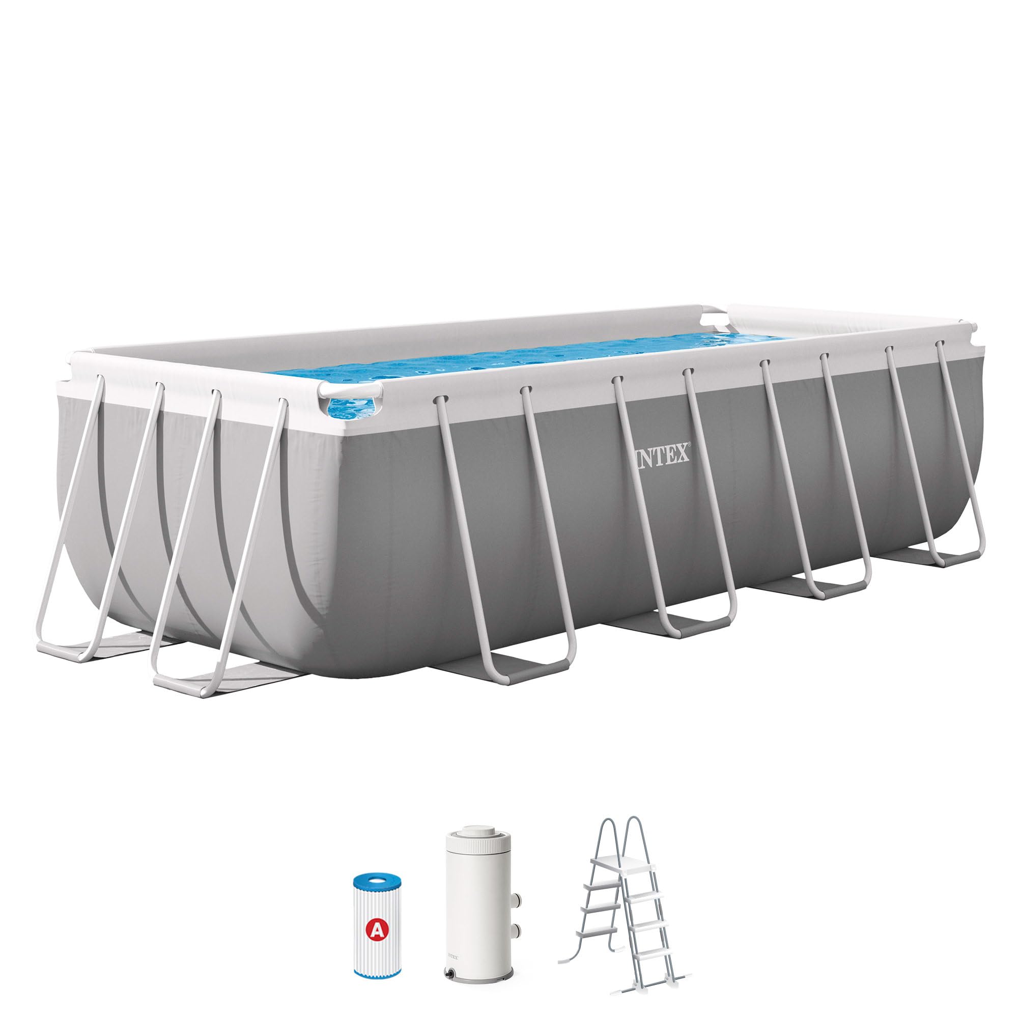 Intex 26790NP – Piscina Fuori Terra Prisma Frame Rettangolare, Pompa Filtro 2006 L/h, Scaletta, 8418 L, Acciaio e PVC, Grigio, 400x200x122 cm
