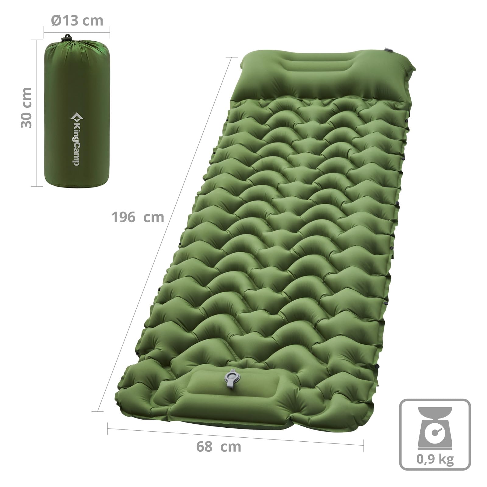 KingCamp Trekking Isomatte Wildwood Camping Luftbett Thermo Matte Leicht 0,9 kg Olive Green