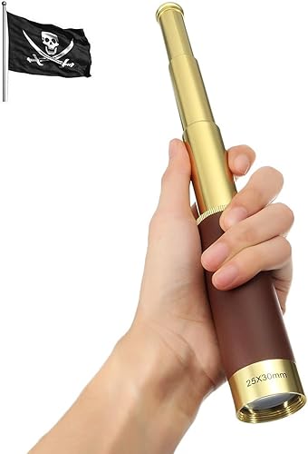 NewDoar Telescopio pirata monocular vintage con zoom, 25 x 30, telescopio óptico ajustable de latón de aleación de aluminio impermeable para viajes,