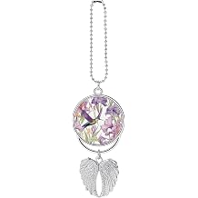 Hummingbirds Irises Flowers Car Hanging Pendant - Angel Wings Car Rear View Mirror Charm - Metal Hanging Accessory for Women & Men, Sun Catcher Pendent, Decoration Cars Pendant Jewelry Gift Silver