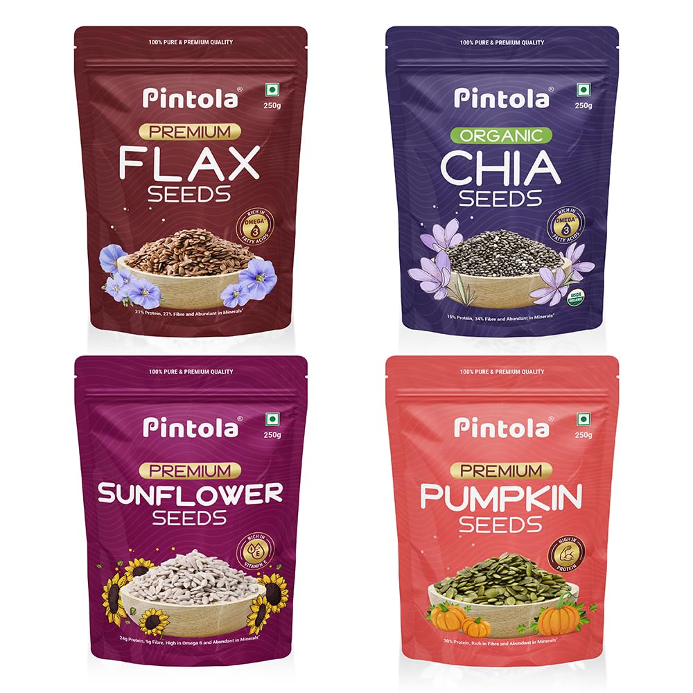 See full amazon price history chart for Pintola Nutrient-Rich Seeds 1kg Combo Pack of 4 (250g each), Chia Seeds, Flax Seeds, Pumpkin Seeds, Sunflower Seeds, For eating, High Protein & Fibre, Healthy snacks for weight loss Pintola Nutrient-Rich Seeds 1kg Combo Pack of 4 (250g each), Chia Seeds, Flax Seeds, Pumpkin Seeds, Sunflower Seeds, For eating, High Protein & Fibre, Healthy snacks for weight loss (B0D8Q7TY2B) Amazon Price History, Amazon Price Tracker