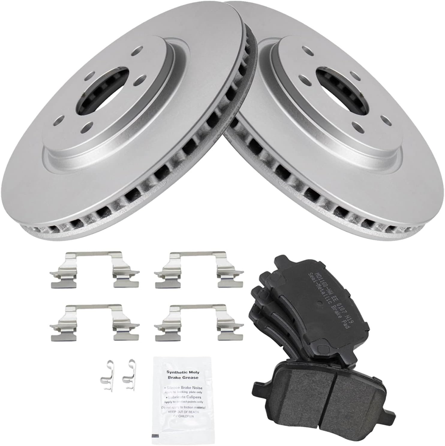 TRQ Front Brake Pad & Coated Rotor Kit Premium Semi-Metallic for Chevy Pontiac
