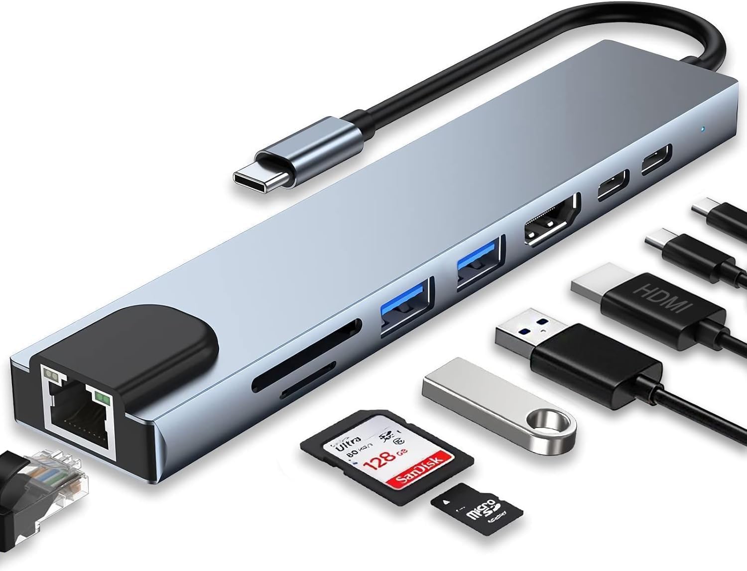 WeFly USB hub 3.0 for Type-c Port 8 in 1 Adapter for pc Accessories with USB-C 4K HDMI SD/TF Ethernet Adaptor HUB for Tablet PC Phone,Compatible for Laptop iPad iPh-one MaBook Pro M1-picture-27