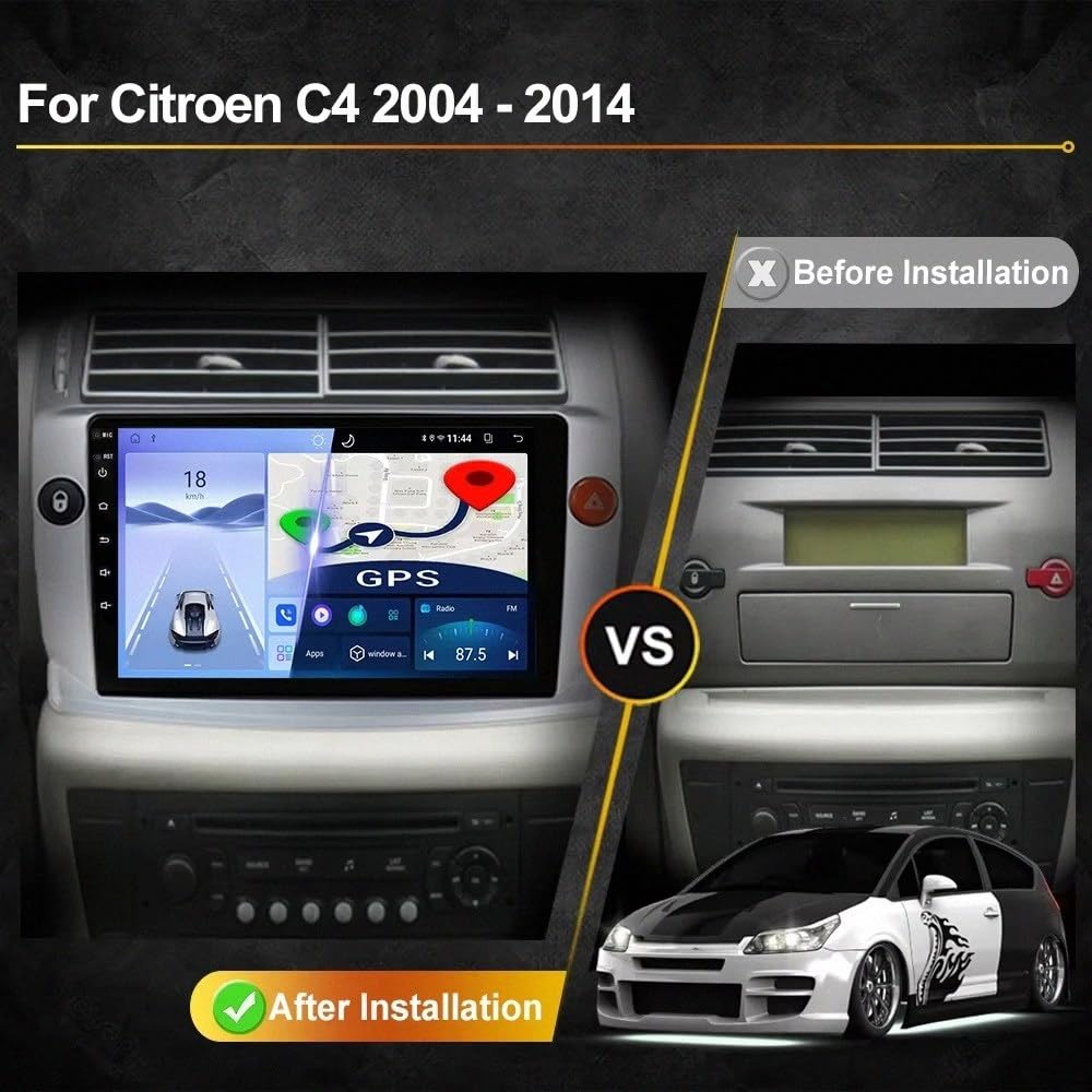 Touchscreen Auto Radio per Citroen C4 c-triomphe c-quatre 2004-2011 Wireless Carplay Android Auto Stereo Bluetooth Ips con Pantalla Táctil con Gps Navigatore/Swc/Mirror, 8 Nucleo 6G+128G