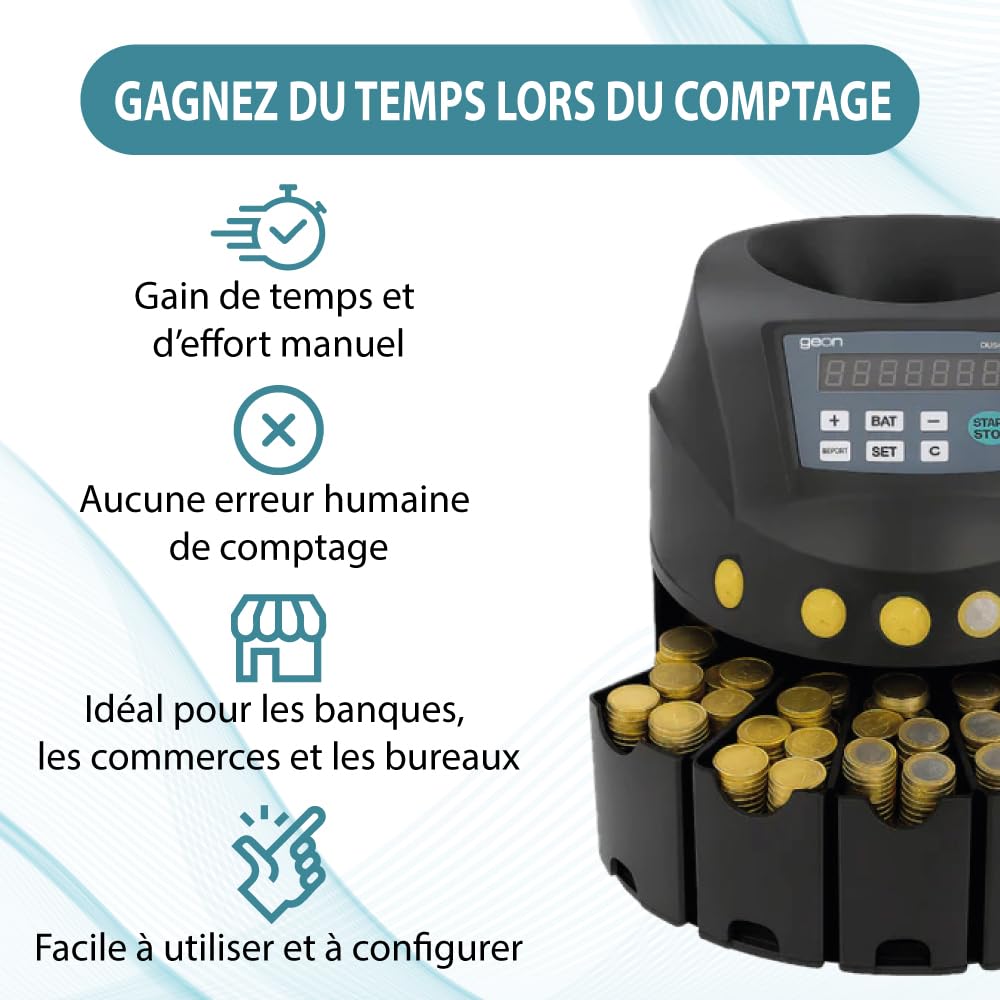 Compteuse Monnaie Automatique Trieuse Monnaie 200 Pièces/Minute Capacité 300-500 Compatible EUR USD Écran LED Connexion RS232