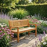 OHS Garden Bench 2 Seater Wooden Seater Outdoor Patio Furniture Garden Seat for Balcony Terrace All Weather Resistant Comfy 2 Seaters Bench Suitable for Indoor Outdoor, Natural