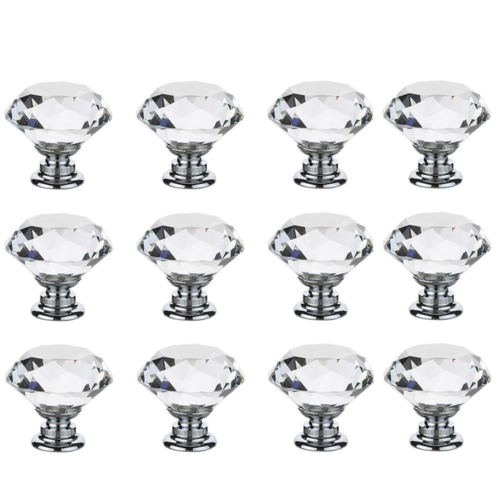 xulvoz 30mm Crystal Cabinet Knobs 16Pcs Acrylic Zinc Alloy Drawer Pulls for Dresser Cupboard