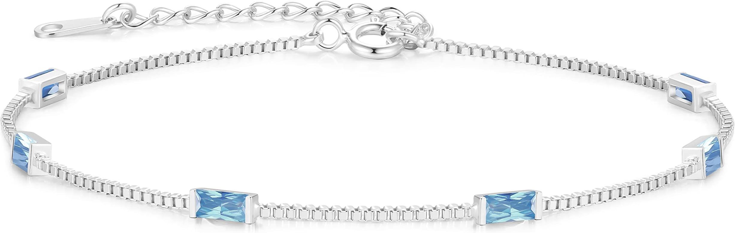Birthstone Bracelets for Women, 925 Sterling Silver Dainty Simple Women Charm Link Bracelet, Birthday Anniversary Jewelry Gifts for Women Wife Mom Her