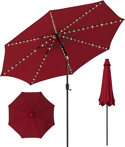 TANGKULA Sombrilla solar de 10 pies, sombrilla de patio con 112 luces LED, sombrilla de mercado de mesa al aire libre con manivela de elevación y