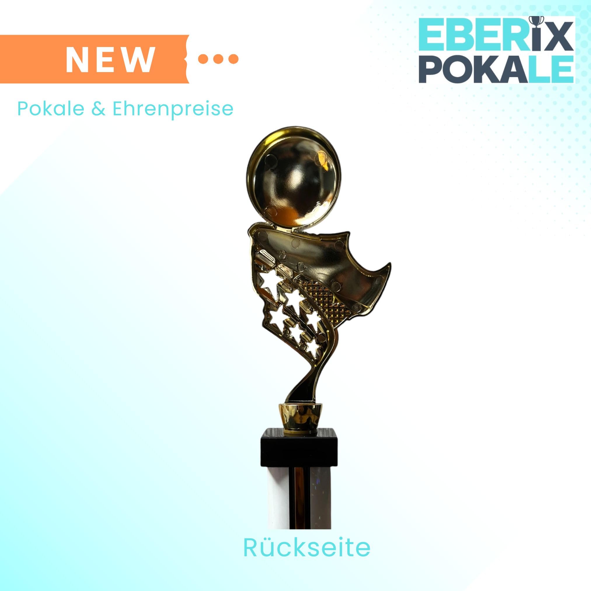 eberix · Fußball Pokal · mit Wunschgravur · Trophäe mit weißer Glanzsäule inkl. Gravur · Siegerpokal für Fußballturnier, Vereinsmeisterschaft, Jugendfußball · personalisierbar ·