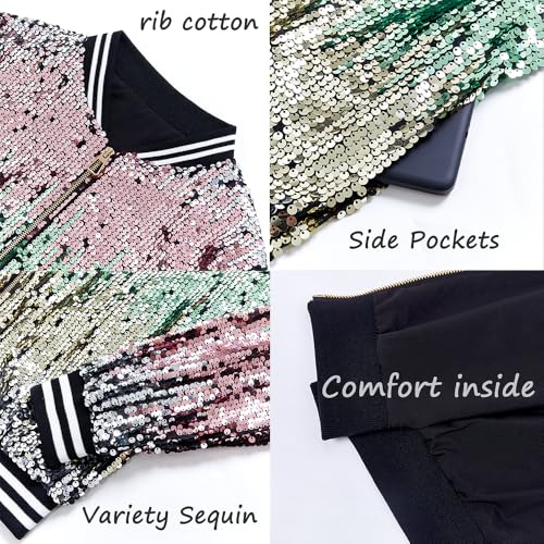 Image of YIYI Mens Sequin Jacket Bomber Sparkly Striped Varsity Glitter Jacket Male Party Outwear Coat Birthday Holiday Clothes