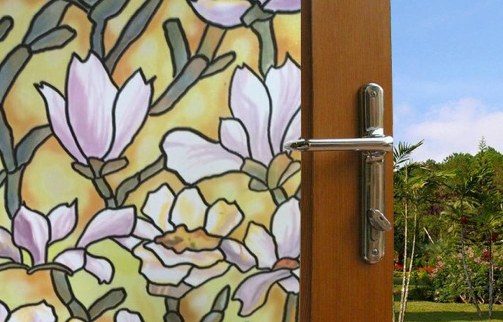 PROTINT WINDOWS Colorful Flower Decorative Window Film, Self Static Adhesive Cling, 35.5 inches by 72 inches