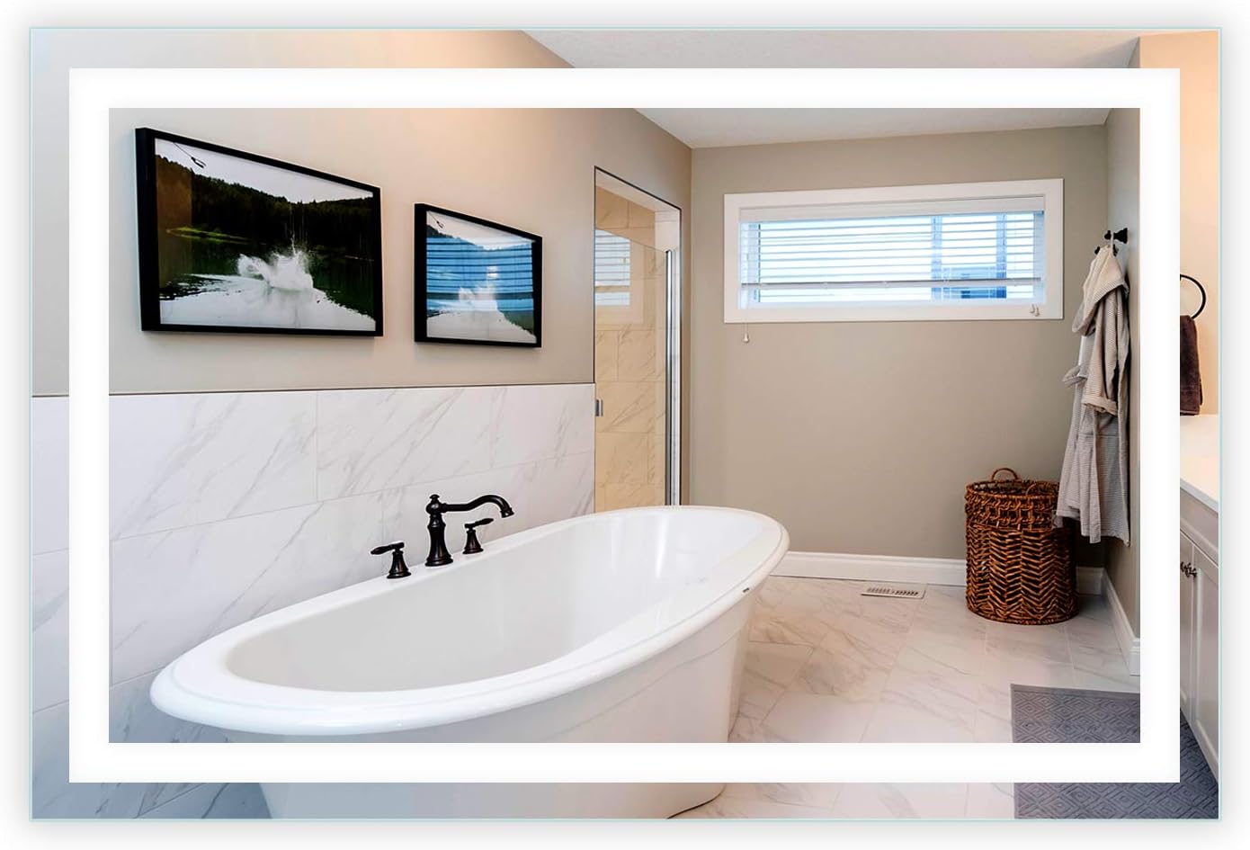 LED Front-Lighted Bathroom Vanity Mirror: 60" Wide x 40" Tall - Commercial Grade - Rectangular - Wall-Mounted