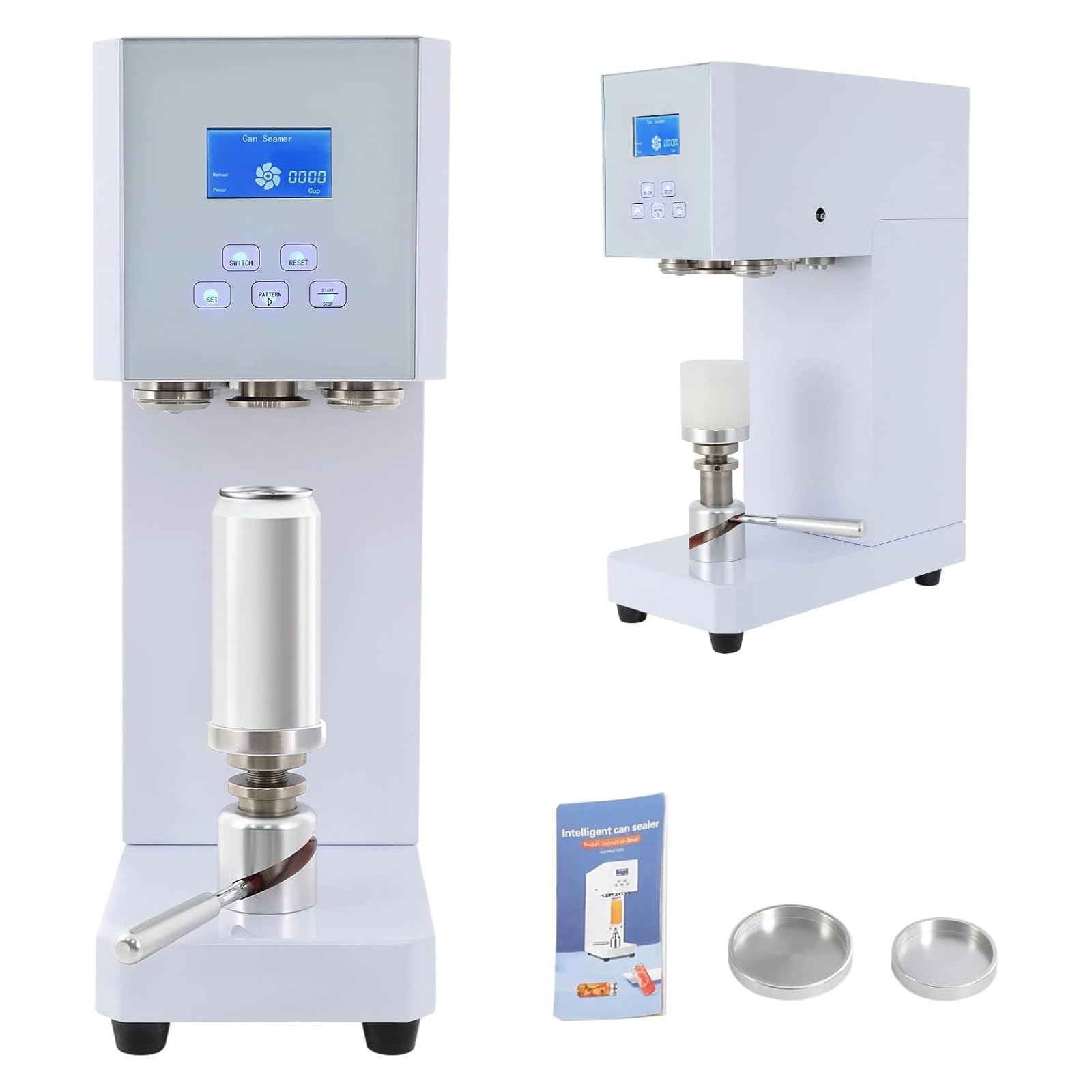XUFWANYE Automatic Can Sealing Machine 370W, Seals φ 5.5cm Diameter Cans, Adjustable Height 11.5-17cm, with Smart Counter & LED Screen, Perfect for Soda, Milk Tea & Canned Drinks White