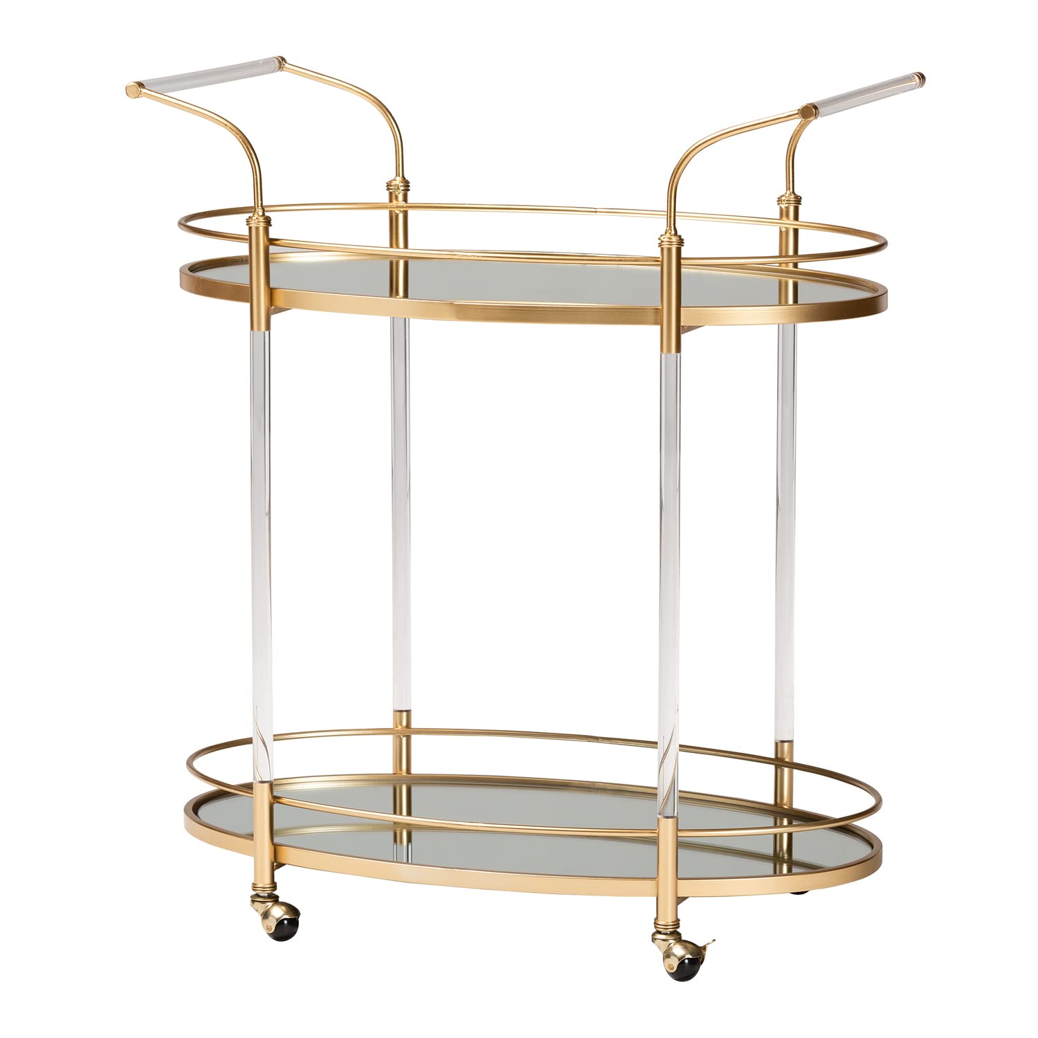 Baxton Studio Nakano Gold Metal and Mirrored Glass 2-Tier Wine Cart