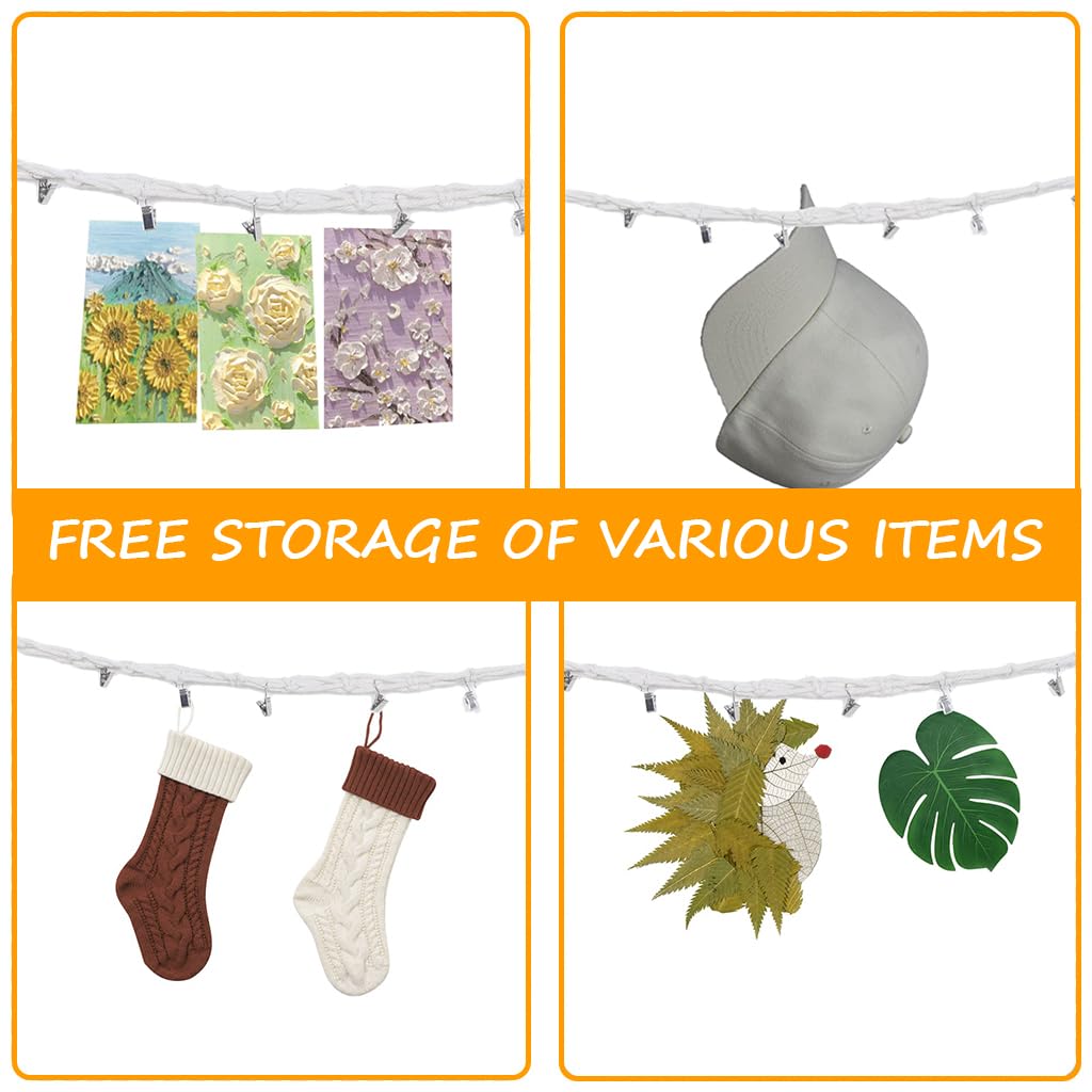 PATPAT® Handwoven Hanging Cotton Ropes 78'' Comforting Toy Storage Chain with 20 Clips Plush Toy Organizer Rope Room Decoration Door Hanging Decorative Organizer Rope Baby Room,Yellow - Image 5 thumbnail