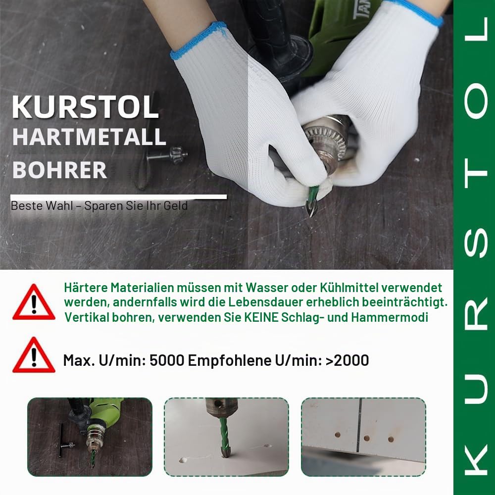 Fliesenbohrer Set - 10 Stück Glasbohrer Hartmetall-bohrer für Keramik Fliesen Mauerwerk Holz Kunststoff Ziegel Beton mit Schnellwechsel-Schaft (5mm*2+6mm*2+8mm*2+10mm*2+12mm*2)