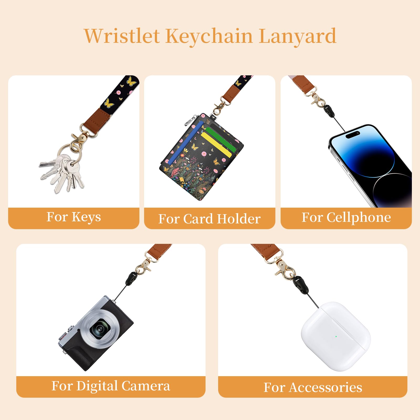 Florals Butterfly Slim Wallet Women Credit Card Holder, Flowers RFID Blocking Front Pocket Wallet Wristlet Keychain Lanyard, Small Cute Mini Thin Travel Zipper Coin PU Leather Card Case Gifts